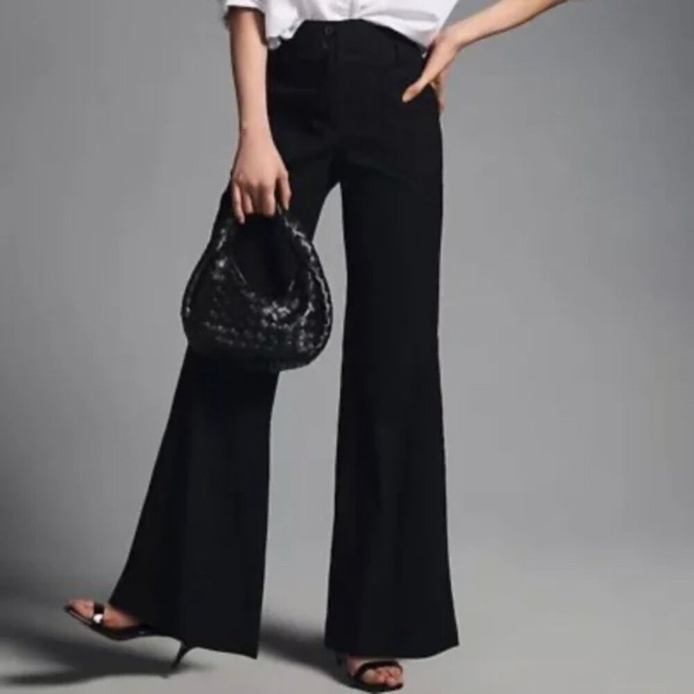 Anthropologie Black High-Rise Wide-Leg Trousers